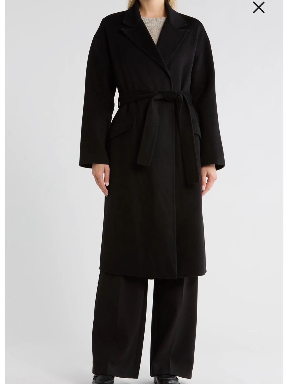 Theory Black Belted Wool Trench Coat